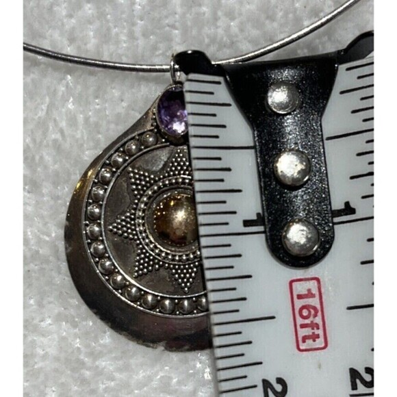 Southwest Sterling Silver/Gold Sun Pendant With Amethyst/Italy Rcm Necklace 18” - Picture 11 of 12